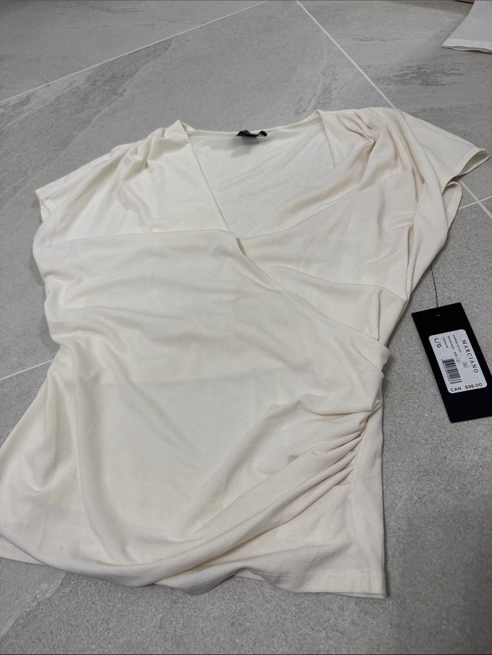 Marciano Cream V-Neck Draped Short Sleeve Top